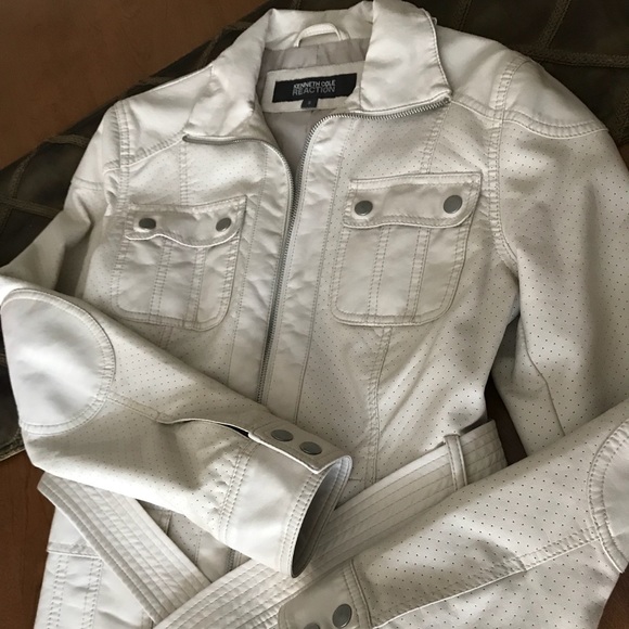 Kenneth Cole Faux Leather Jacket, sz S, Ivory - Picture 2 of 5